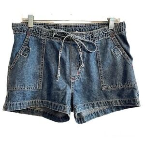 Vintage Arizona Jean Co Size 5 Cargo Jean Shorts Blue Drawstring Waist 9…